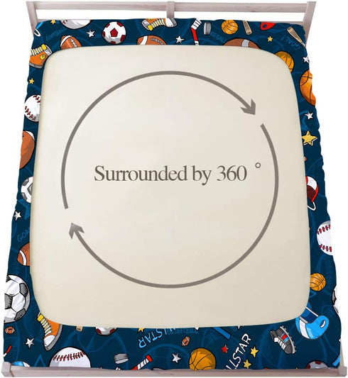 3D Set Boys Sports Fitted Sheet Twin Size Soccer Basketball Baseball Football Bedding for Kids Teens Bedroom Comfy Deep