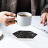 Cool Black Marble Coaster Set with Holder, Hexagon Absorbent Coasters, Modern Ceramic 6 Pack for Beverage Decor