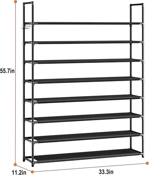 8 33.3in 11.2in 55.7in 32-40 OYREL Tier Shoe Organizer, Wide x Deep x Tall, Black Metal and Plastic Shoe Rack, Holds up