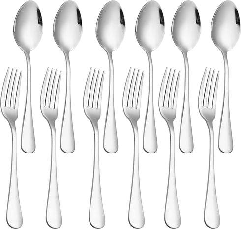 Set of 12 Stainless Steel Dinner Forks and Spoons, Heavy-Duty Cutlery Set (6.7 Inch) Dishwasher Safe (Silver)