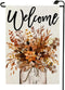 Welcome Fall Floral Mason Jar Garden Flag 12x18 Inch Double Sided for Outside Burlap Small Seasonal Autumn Yard Decoration QJ08