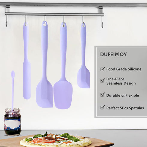 5 Piece Purple Silicone Spatula Set, Heat Resistant Kitchen Utensils Set, Dishwasher Safe for Nonstick Cookware
