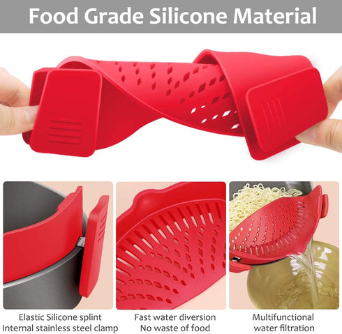 YEVIOR Clip-On Strainer for Pots and Pans, Hands-Free Silicone Food Strainer for Spaghetti, Fits All Bowls and Pots