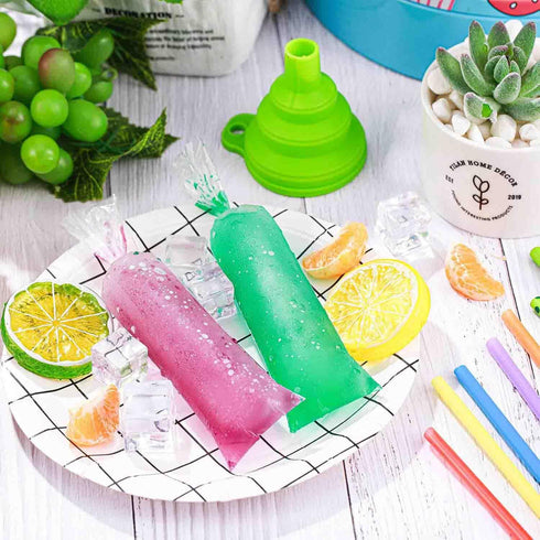 DHYLRICHER 250 (2 12 Inch) Pcs Disposable Ice Lolly Molds Plastic Freeze Pop Bags with Silicone Funnel for Homemade