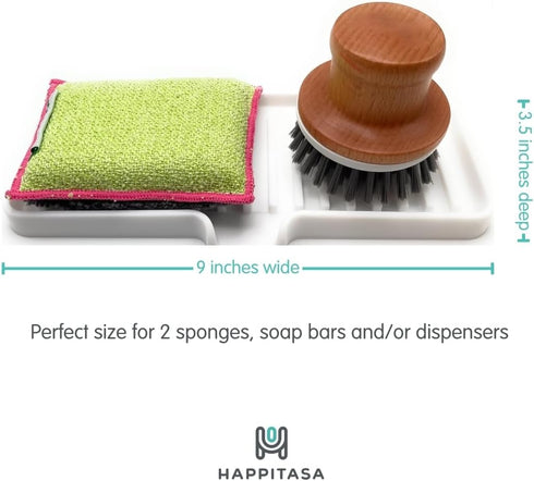9"x3.5") Happitasa Silicone Soap Dish Tray and Sponge Holder with Drain Chute, Rectangular, Kitchen and Bathroom Sink