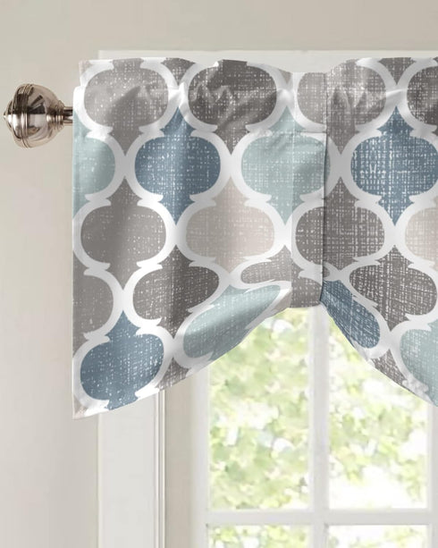 Hostline 42"x12" Valances Curtains for Living Room Retro Blue Moroccan Geometric Pattern Semi Sheer Valance for Windows