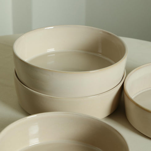 4-Piece Set Stone Lain Eden Pasta Bowl Stoneware, Beige