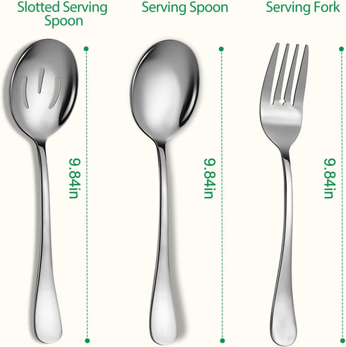 Large Stainless Steel Serving Utensils Set 6 Pcs with 10" Serving Spoon, 10" Slotted Spoons, 10" Serving Forks. Serving Utensil for Parties/Kitchen/Buffet, Dishwasher Safe by KEYOXY