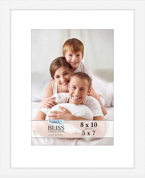 Icona Bay 8x10 White Picture Frame with Removable Mat for 5x7 Photo, Modern Style Engineered Wood Frame