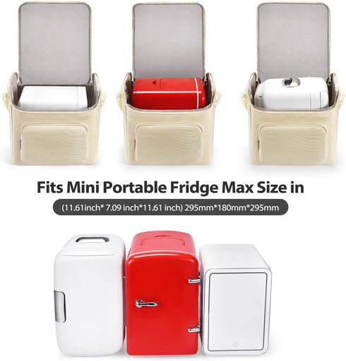 Mini Fridge Travel Case, 4L/6 Cans Portable Cover Storage Bag for Frigidaire EFMIS129 Compact Refrigerators,for AstroAI Mini Fridge,for Cooluli Mini Fridge,for Skincare Fridge(Beige)