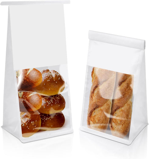 Bakbania Bakery Bags with Window 50 Pack White Bread Loaf Bags 11x5.1x3.9 Inches