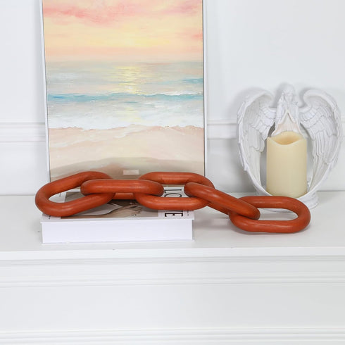 5-Link HMASYO Brown Wood Chain Link Decor, Wooden Decorative Chain Home Decor Accents, Coffee Table Decor, Shelf Decor