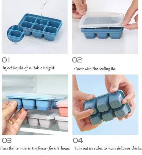 Ice Cube Trays for Freezer - 3 Pack Mini Ice Cube Trays with Lid & Easy-Release Silicone Bottom for Travel