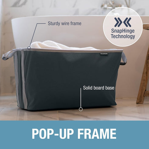 CleverMade Collapsible Laundry Baskets, Denim/Shadow Gray 2PK - 60L (16 Gal) Foldable Hamper with Sturdy Pop-Up Frame
