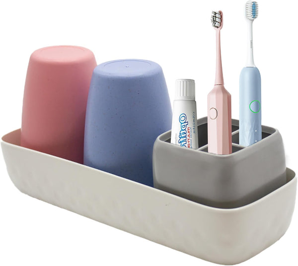 Toothbrush Holder and Toothpaste Holder for Bathroom Vanity, Kids Bathroom Decor with Cups, Electric Toothbrush Holder
