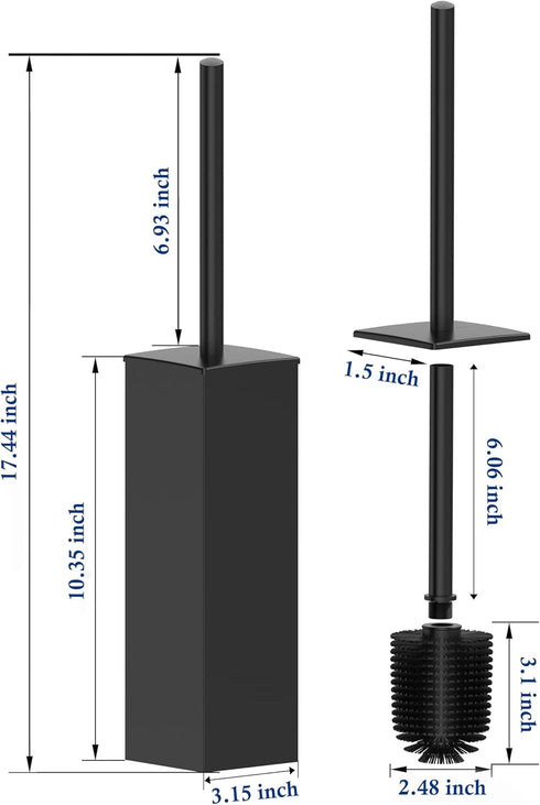 Set,Square 304 RUACQ Toilet Brush and Holder Toilet Bowl Brush for Bathroom with Stainless Steel Handle Toilet Cleaner
