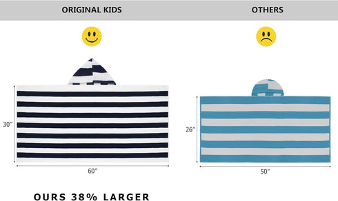 ORIGINAL KIDS 100% 30x60- Hooded Bath Towel Wrap - Cotton Terry Large Oversized Hooded Kids Towel - Toddler Shower Pool