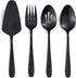Matte Black Serving Set - 4-Piece Stainless Steel Hostess Set for Buffets, Includes Serving Spoon and Fork