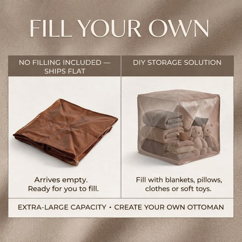 SOFTSOUL 17.717.715.7 DIY Fillable Storage Ottoman Stuff with Clothes, Blankets or Toys to Create Seat or Footstool