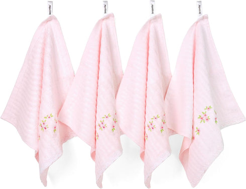 4 Pack 13 13" Jacquotha Pink Washcloths (Floral Embroidered), Soft Wash Cloths for Face, Body, Showering, Spa