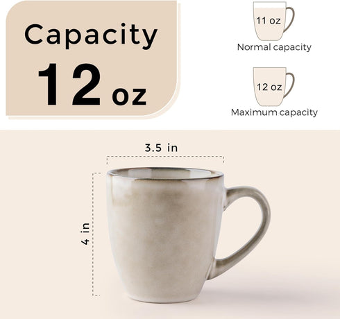 Set 6, 12oz Set GBHOME Ceramic Coffee Mugs of Stoneware Coffee Mugs For Dad Mom Women MEN, Light Weight Coffee Cups