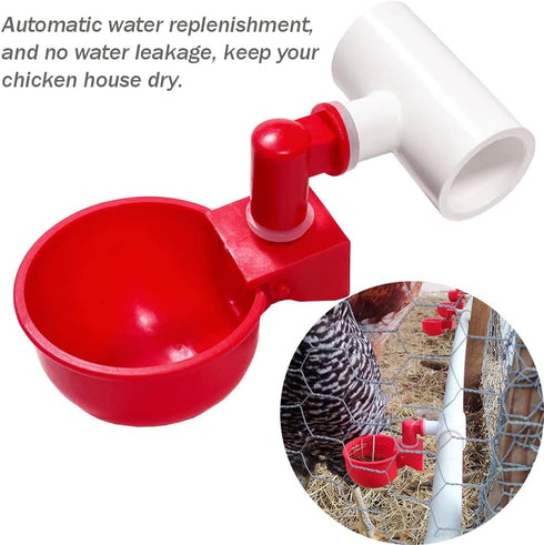 (8 Pack), Chicken Water Cups for PVC with Tee Automatic Chicken Waterer Kit for Poultry, DIY PVC Water Feeder