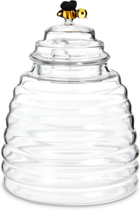 HIC Kitchen Glass Honey Jar with Lid and Honey Dipper, Borosilicate Glass and Beechwood