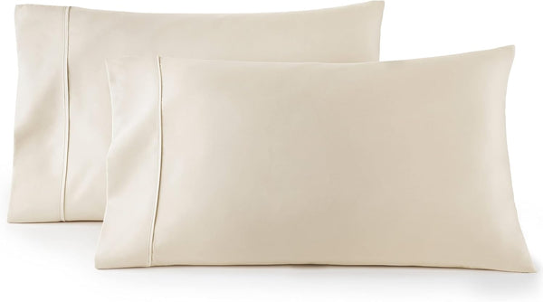 HC Collection Pillow Cases Standard/Queen Size Set of 2 - Microfiber, Extra Soft, Cream