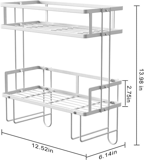 Over The Toilet Storage Shelf, 2-Tier Bathroom Storage Organizer Upgrade Punch-Free Toliet Storage Shelf, Home Storage Rack with Hooks Shelf,White by FLOLXNB
