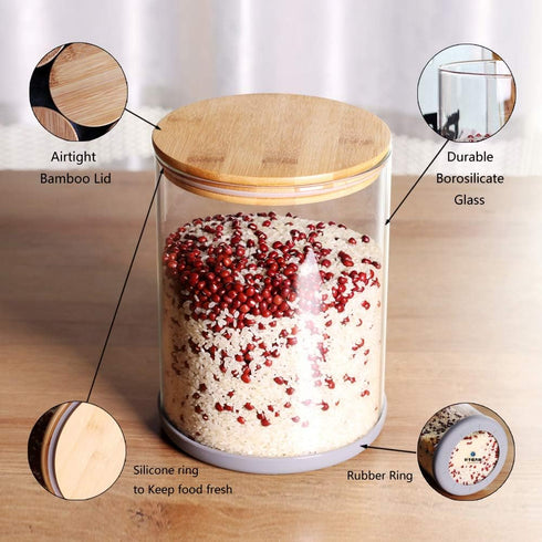 Large Glass Food Storage Container, 100 FL OZ (3000ml) with Airtight Bamboo Lids for Pantry, BPA-Free Cereal Dispenser