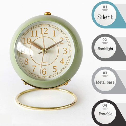 SHISEDECO Small Table Clock, Classic Non-Ticking Tabletop Alarm Clock with Backlight, Battery Operated Astronaut Desk