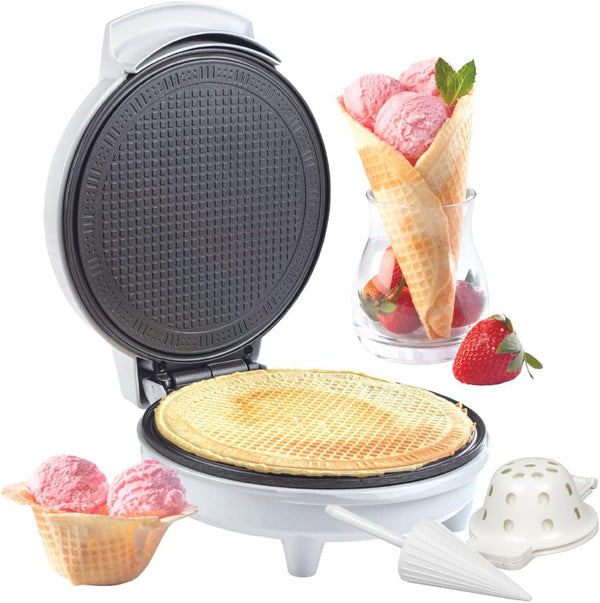 Waffle Cone and Bowl Maker for Homemade Ice Cream Cones - Electric Nonstick Waffler Iron Machine with Shaper Roller &