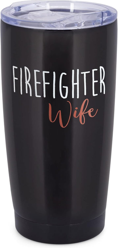 Dicksons Red 20 Ounce Stainless Steel Travel Tumbler Mug with Lid, Firefighter Wife