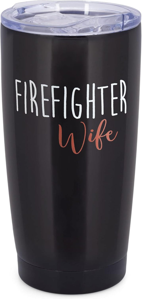 Dicksons Red 20 Ounce Stainless Steel Travel Tumbler Mug with Lid, Firefighter Wife