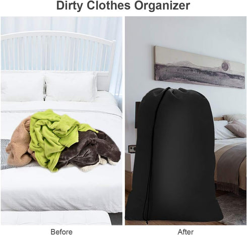 2 Pack Heavy Duty Large Laundry Bag, 28 x 45 inch Extra Hamper Bag for Dirty Clothes Organizer, Black