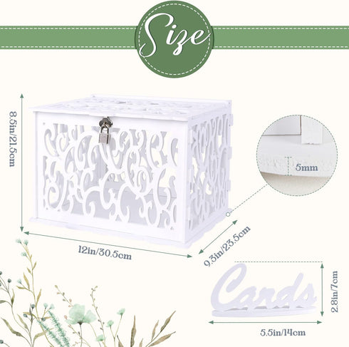 OurWarm PVC Hollow Wedding Envelope Box with Lock and Card Sign, Secure Money Box for Wedding Reception, Birthday, Baby