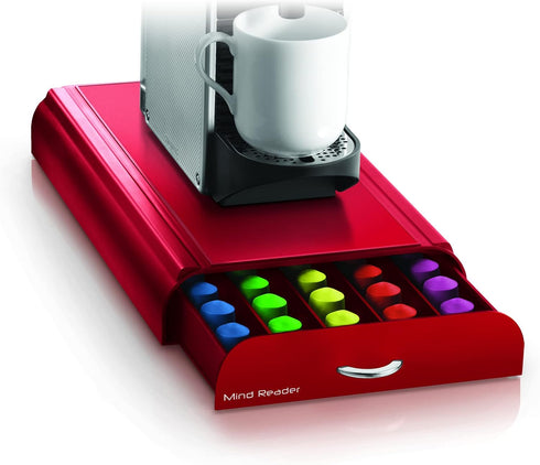 Mind Reader Nespresso Compatible Capsule Drawer, Countertop Organizer for Coffee Pod Storage, 9.25"L x 15"W x 2"H, Red