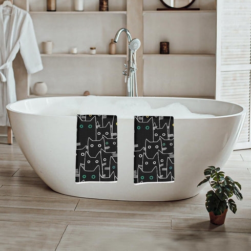 Lovdazzles 2 Seamless Pcs Whimsical Cat Kitchen Towels, Pattern Decorative Absorbent Microfiber Dish Cloth Tea Towel
