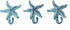 Starfish Antique Blue Cast Iron Wall Hooks - Set of 3 for Coats, Hats, Towels, More