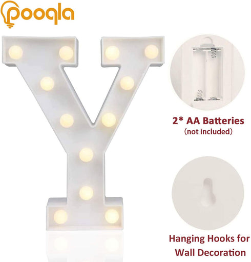 Pooqla LED Marquee Letter Lights Sign - Light Up Alphabet Letter for Home Party Wedding Decoration Y