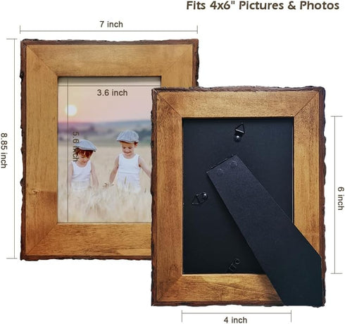 4x6 Brown Wood Picture Frames, Live Edge Rustic Photo Frame with Glass Front for 6x4 inch Photos, Tabletop or Wall