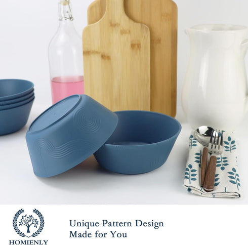Homienly 36 Oz Wheat Straw Bowls Set of 6, Unbreakable Dinnerware, Microwave & Dishwasher Safe, Navy Blue