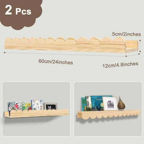 icnjdMopclean 24Inches-Floating 2 Pack, Nursery Book Shelves Shelves for Bedroom Kids, Scalloped Shelves for Wall