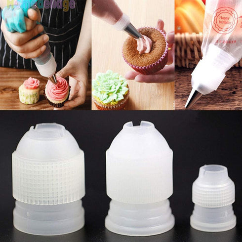 3pcs Cake Decorating Couplers Set, S/M/L Plastic Icing Piping Bag Converter Cream Nozzle Pastry Tool Home Tips