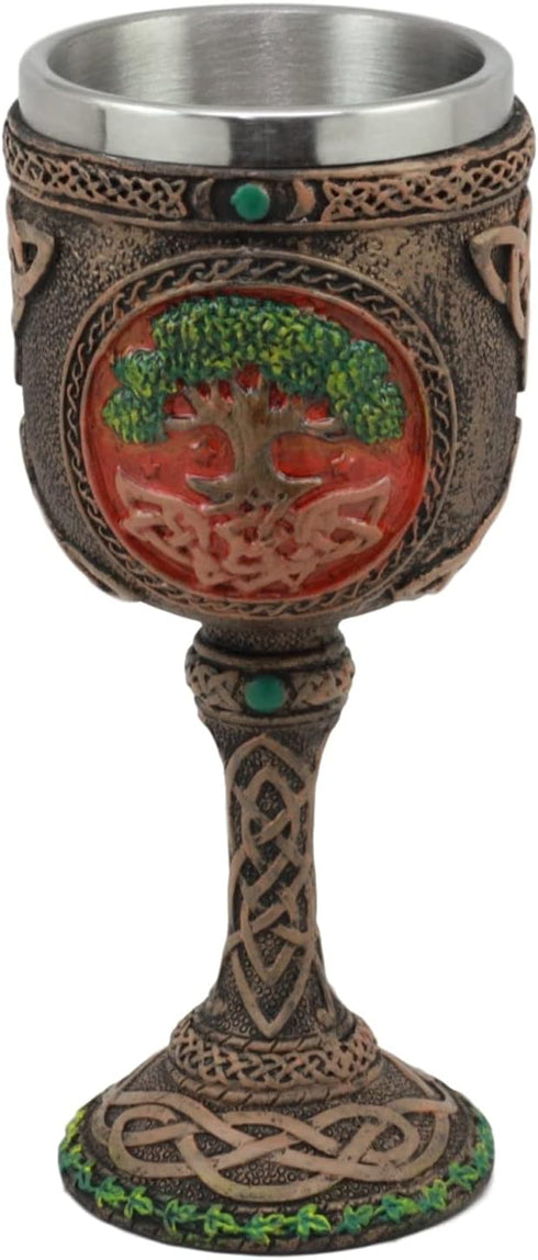 Ebros Colorful Celtic Knotwork Cosmic Sacred Tree of Life Yggdrasil Wine Goblet, 5oz Vial of Fertility and Immortality