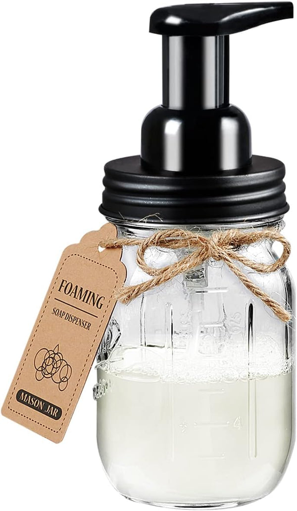 Amolliar Mason Jar Foaming Soap Dispenser - Rustproof Stainless Steel Lid, BPA Free Pump, Rustic Farmhouse Decor