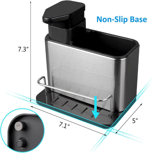 3-in-1 Countertop RedCall Soap Dispenser for Kitchen Sink, Sponge Holder for Kitchen Sink Caddy, Stainless Steel