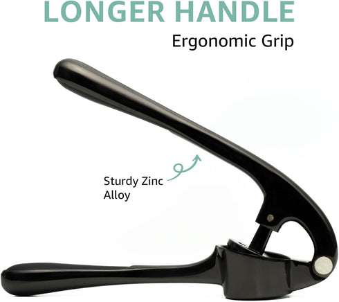 Garlic Press Crusher & Mincer Easy Squeeze Ergonomic Handle, Heavy Duty Zinc Alloy, Dishwasher Safe, Includes Peeler
