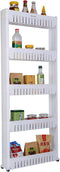 Laundry Room Organizer, Mobile Shelving Unit with 5 Large Storage Baskets for Narrow Spaces