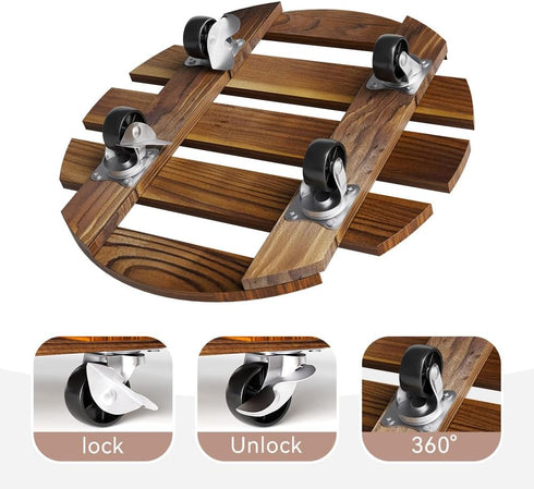 Lissomballon 2 Pack 12IN 360 Plant Stand Indoor and Outdoor, Premium Wooden Plant Caddy with Wheels, Heavy Duty Plant